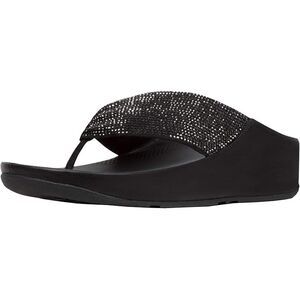 FitFlop Women's Twiss Crystal Comfort and Stylish Toe Post Sandal, Black, Size 7